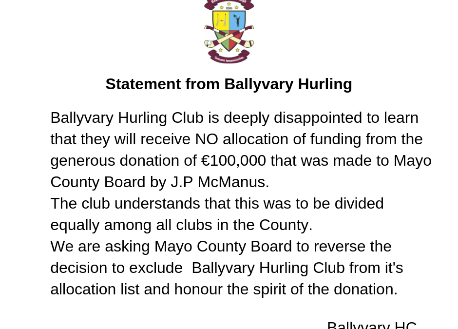 Statement on exclusion of allocation of J.P. McManus funding